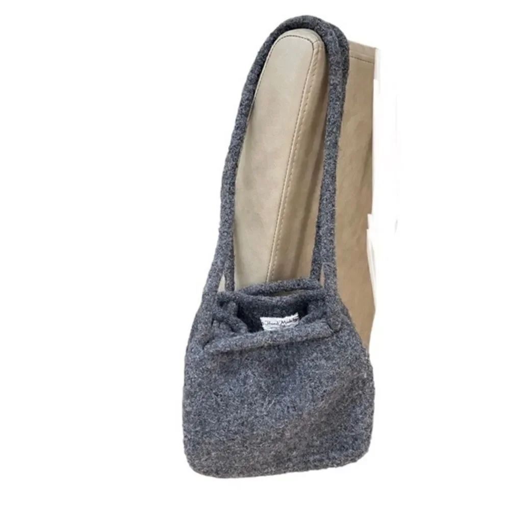 Handmade felted wool gray Shoulder purse 6x8"